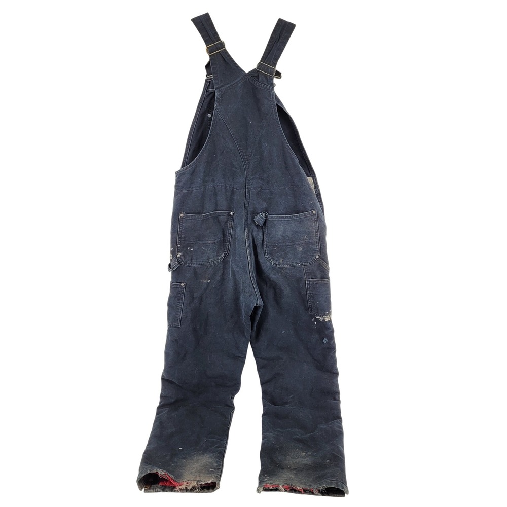 Carhartt Bib Overalls Mens Medium Navy Blue Quilt Lined Distressed Canvas Work - Picture 2 of 8